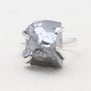 Natural Silicon Rough Stone Prong Set Silver Rings