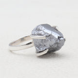Natural Silicon Rough Stone Prong Set Silver Rings