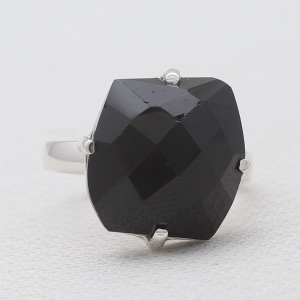 Checker Cut Black Tourmaline Rings