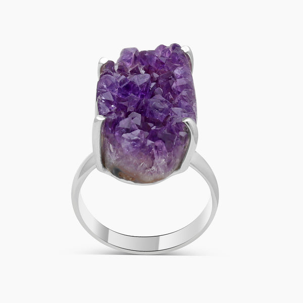 Amethyst Druzy Silver Rings