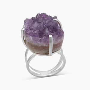 Amethyst Druzy Silver Rings
