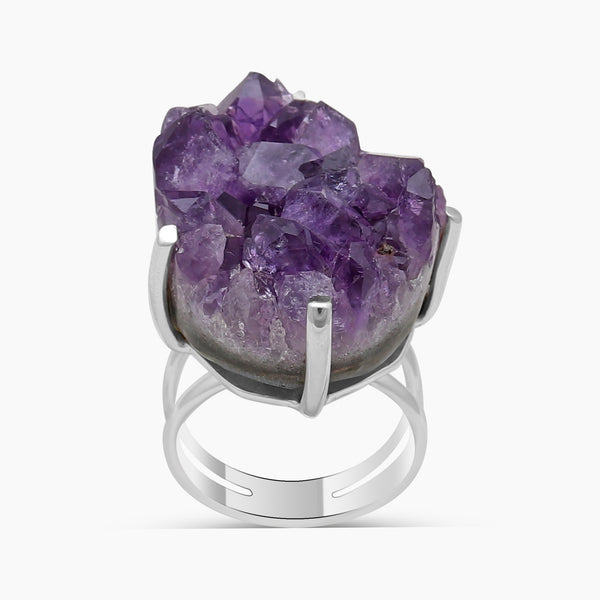 Amethyst Druzy Silver Rings