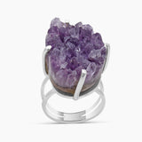 Amethyst Druzy Silver Rings