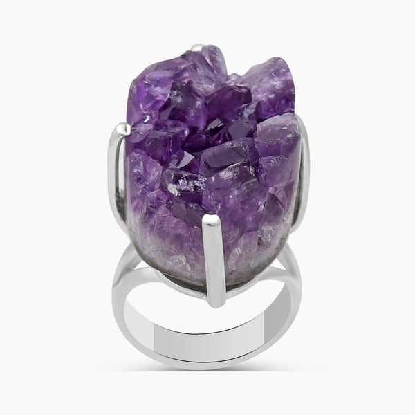 Amethyst Druzy Silver Ring