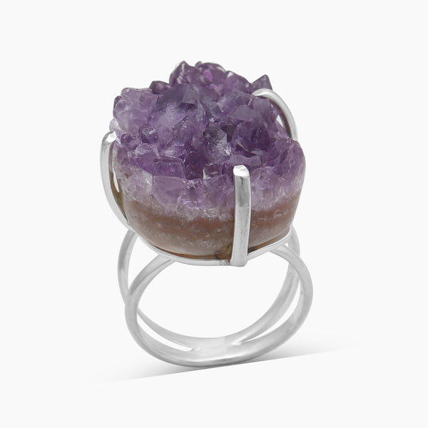 Amethyst Druzy Silver Rings