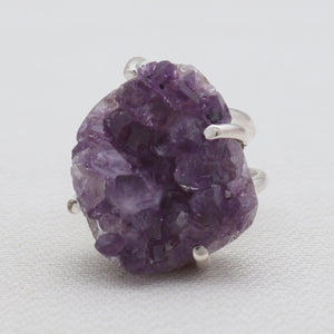 Amethyst Druzy Silver Rings