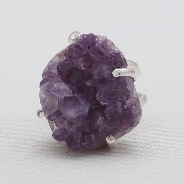 Amethyst Druzy Silver Rings