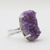 Amethyst Druzy Silver Rings