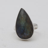 Checker Cut Labradorite Silver Rings