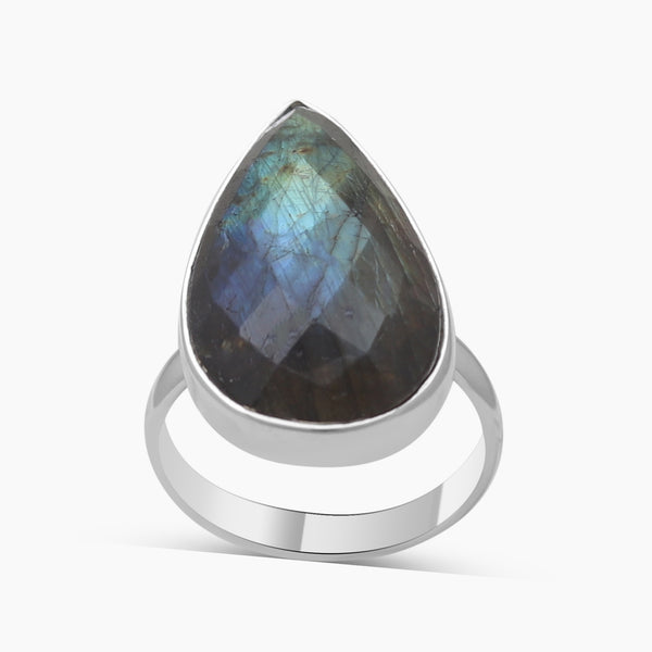 Checker Cut Labradorite Silver Rings