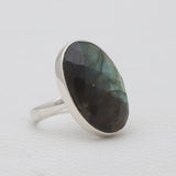Checker Cut Labradorite Silver Rings