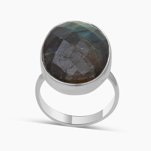 Checker Cut Labradorite Silver Rings