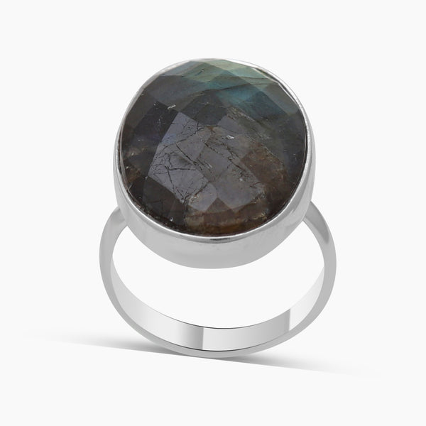 Checker Cut Labradorite Silver Rings