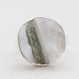 Green Tourmalinated Quartz Silver Rings