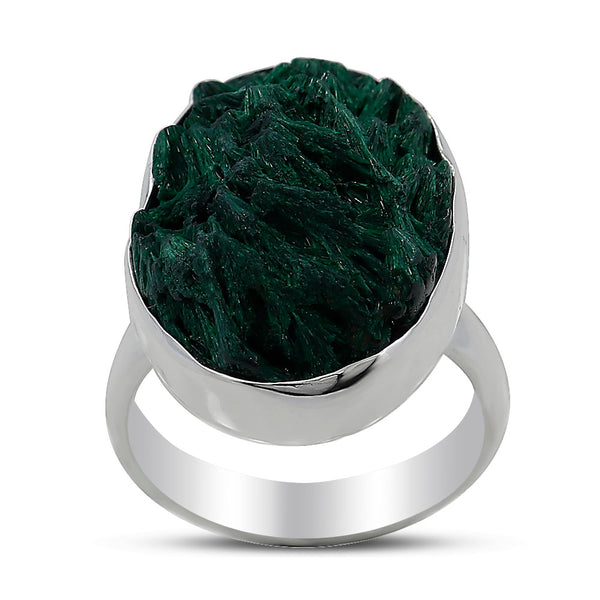 925 Sterling Silver Fiber Malachite Ring