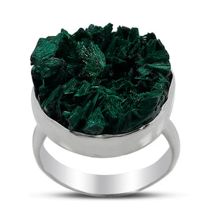 925 Sterling Silver Fiber Malachite Ring