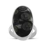 Black Coral Silver Ring