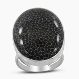 Fossil Black Coral Silver Rings