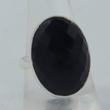 Black Onyx Checker Cut Silver Ring