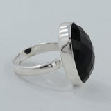 Black Onyx Checker Cut Silver Ring