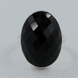 Black Onyx Checker Cut Silver Ring