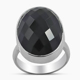 Black Onyx Checker Cut Silver Rings