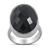 Black Onyx Checker Cut Silver Ring