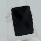 Black Onyx Checker Cut Silver Ring