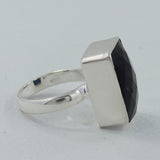 Black Onyx Checker Cut Silver Ring