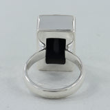 Black Onyx Checker Cut Silver Ring