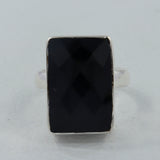 Black Onyx Checker Cut Silver Ring