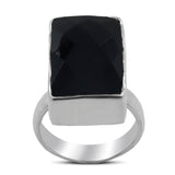 Black Onyx Checker Cut Silver Ring