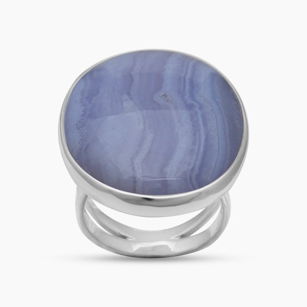 Blue Lace Agate Gemstone Silver Rings