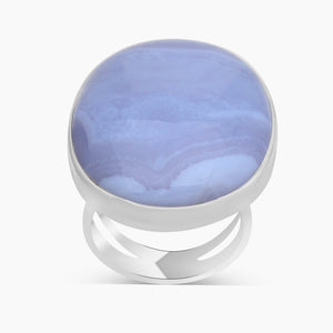 Blue Lace Agate Gemstone Silver Rings