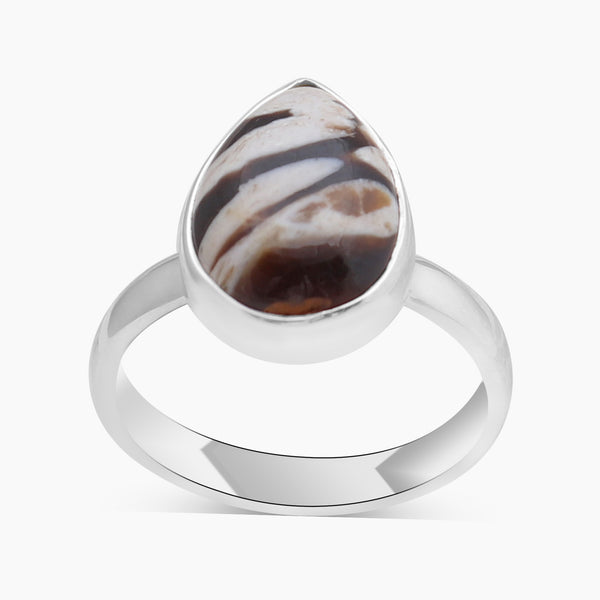 Natural Peanut Wood Jasper Silver Rings