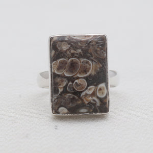 Turritella Agate Silver Plain Rings
