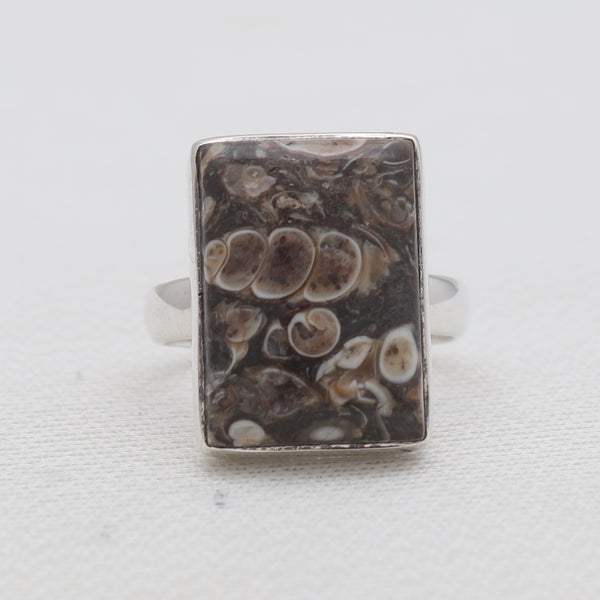 Turritella Agate Silver Plain Rings