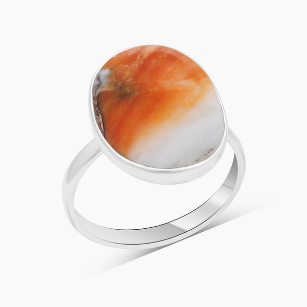Orange Spiny Oyster Silver Rings