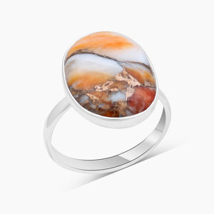 Orange Spiny Oyster Silver Rings