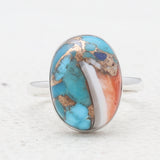 Turquoise Spiny Oyster Silver Rings