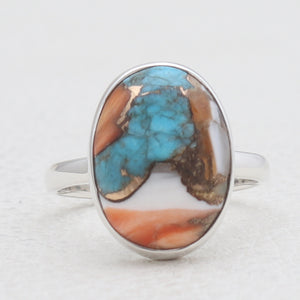 Spiny Oyster Turquoise Silver Rings