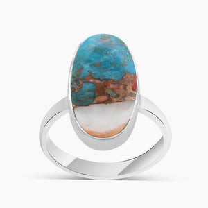 Spiny Oyster Turquoise Silver Rings