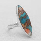 Spiny Oyster Turquoise Silver Rings