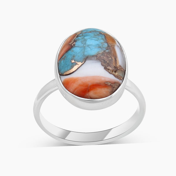 Spiny Oyster Turquoise Silver Rings