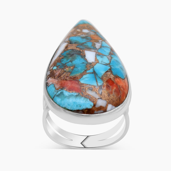 Turquoise Spiny Oyster Silver Rings