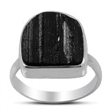 Raw Black Tourmaline Silver Rings