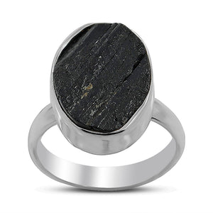 Raw Black Tourmaline Silver Rings