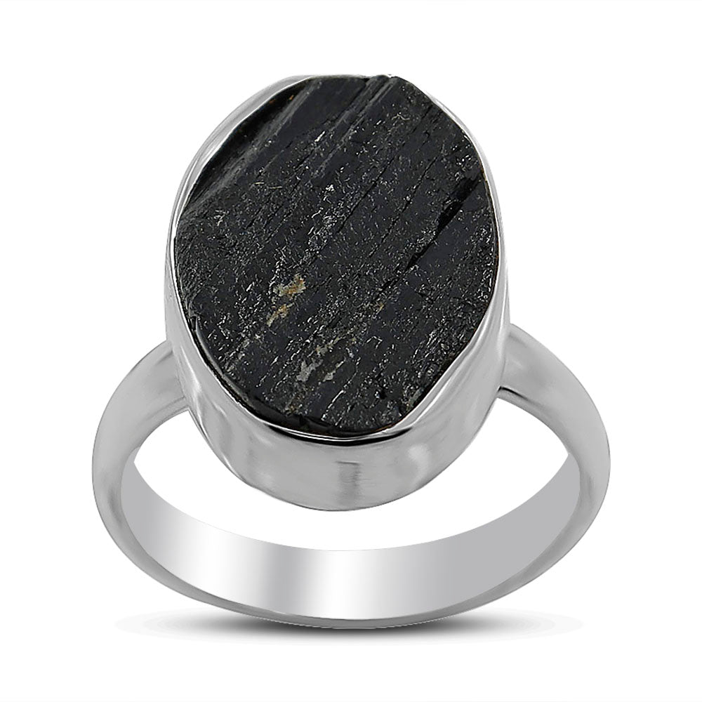 Raw Black Tourmaline Silver Rings