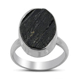 Raw Black Tourmaline Silver Rings