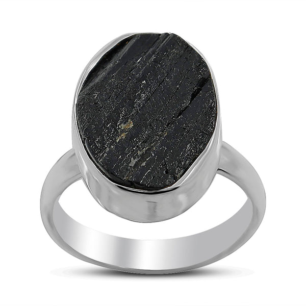 Raw Black Tourmaline Silver Rings